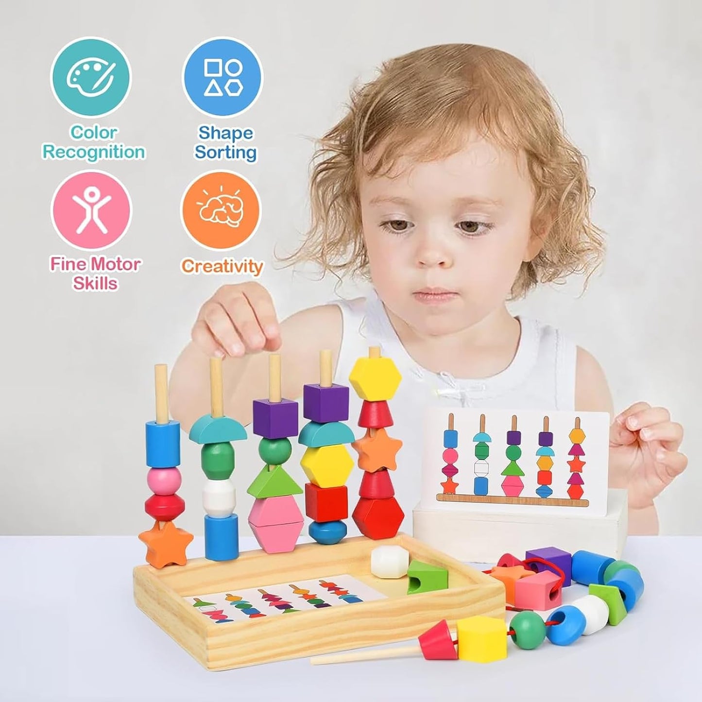 Montessori Wooden Beads Sequencing Toy Set