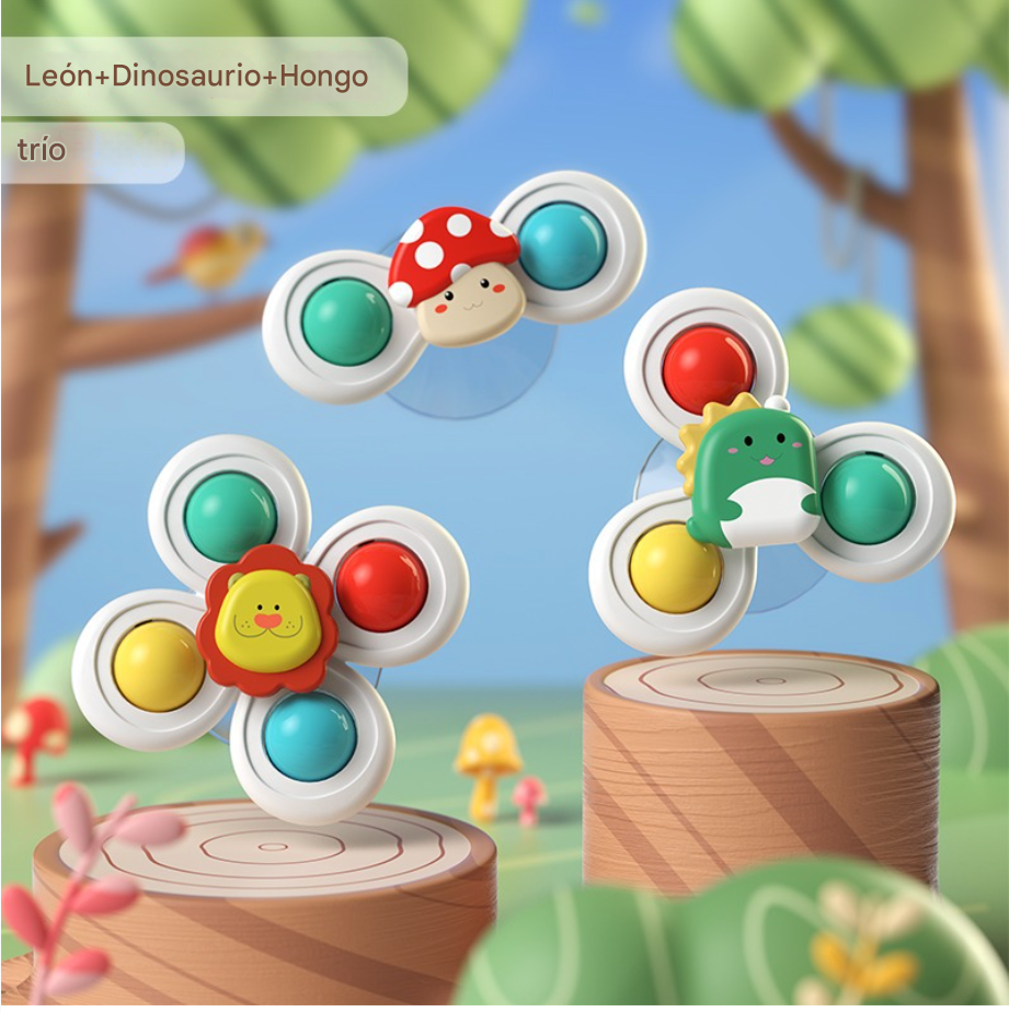 Suction Fidget Spinner Trio – Lion, Dino & Mushroom